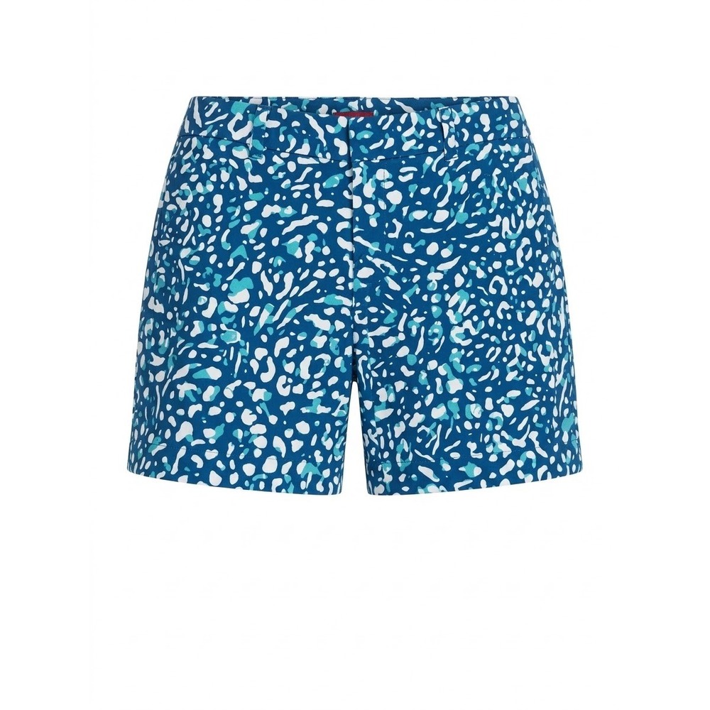 Merona Chino Shorts Women 10 Blue Teal Abstract Animal Print Cotton Fit 1